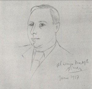 Retrato de Gustavo de Maeztu hecho por Picasso. Revista Vell i Nou junio 1917